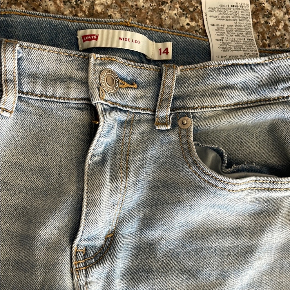 Levi's Light Blue  Distressed Denim Wide Leg Jeans